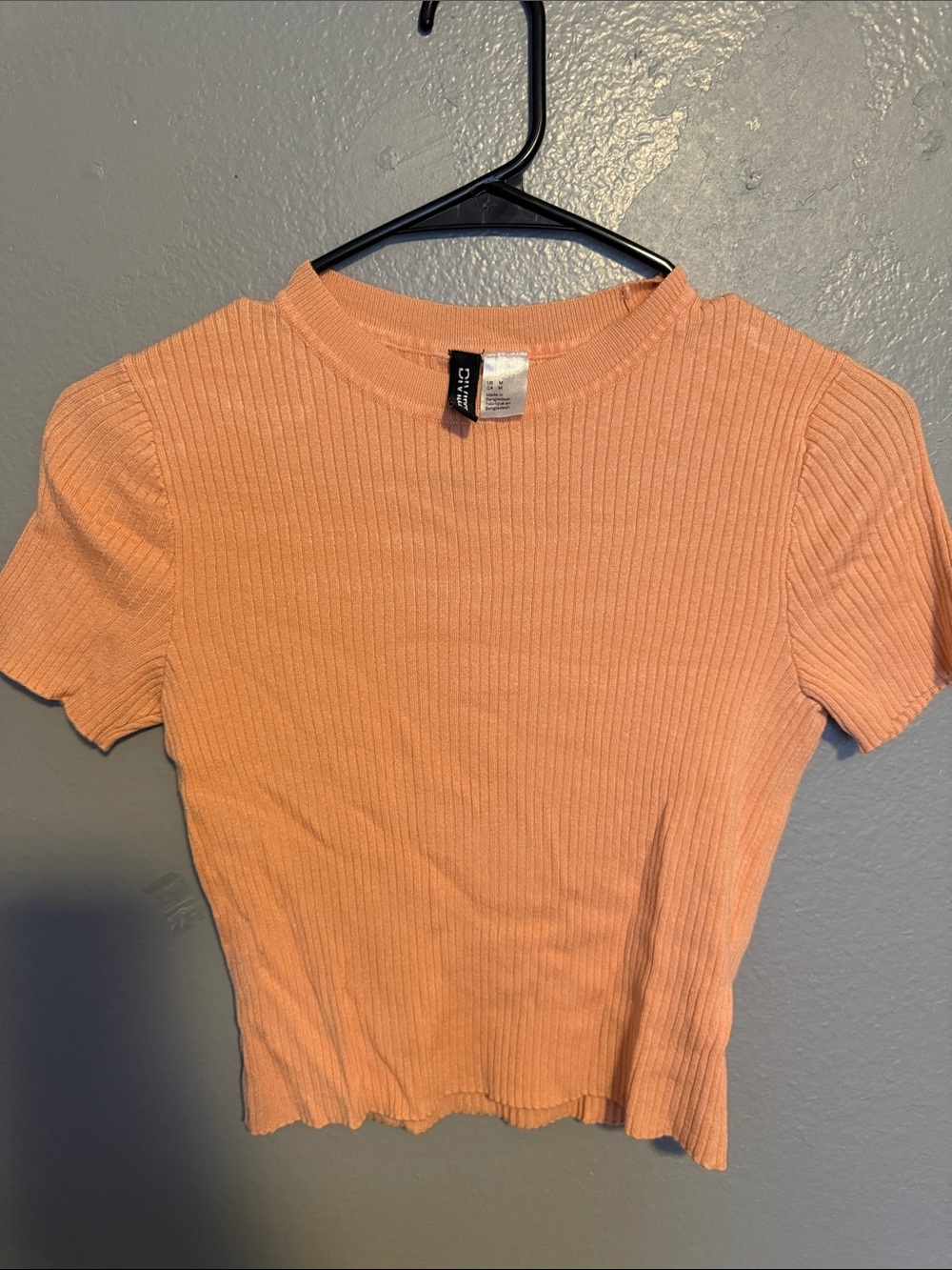 Divided Peach Ribbed Short Sleeve Crop Top